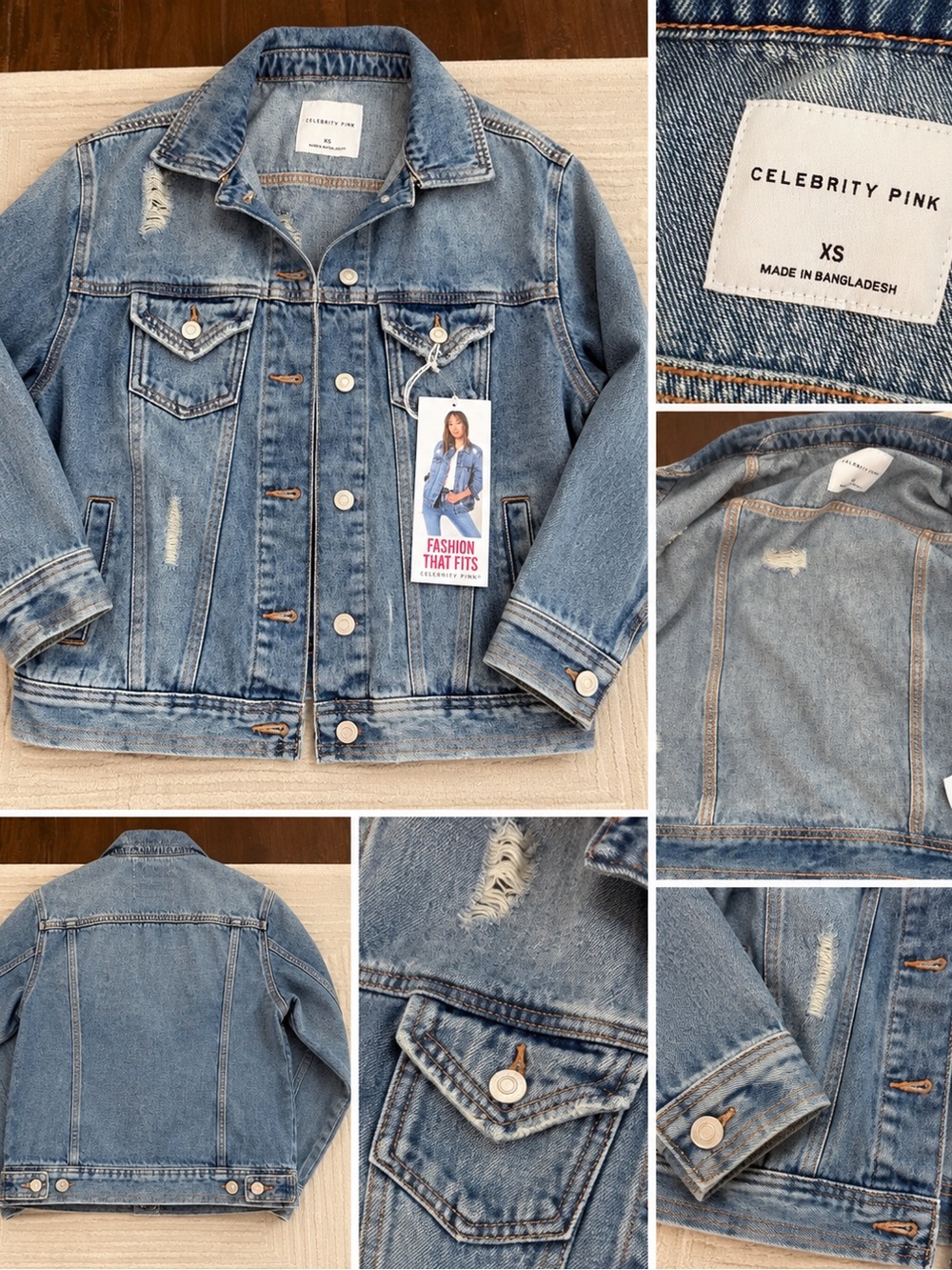Celebrity Pink Light Blue Distressed Women’s Denim Jacket